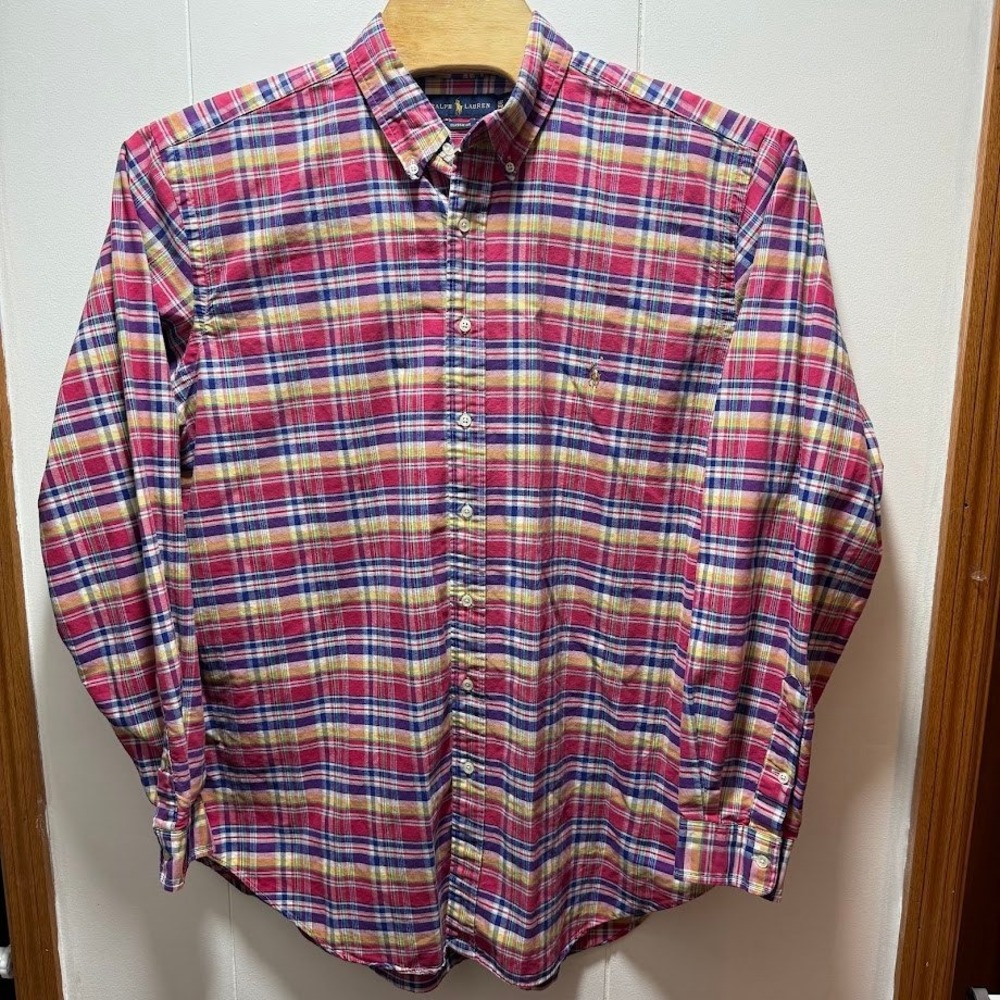 Ralph Lauren Classic Fit Plaid Button Down Shirt Men's XLT‎ Tall Flesh Pony